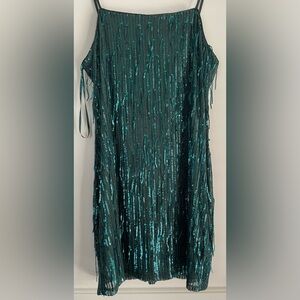 Trixxi Teal Sequin Fringe Party Dress